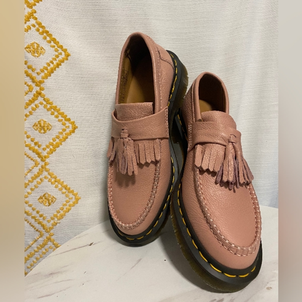 ADRIAN WOMEN'S VIRGINIA LEATHER TASSEL Loafers,Peach Beige,Size 7